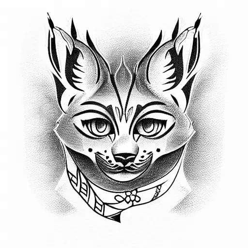 lynx , ribbons on paws , full sizd tattoo design idea