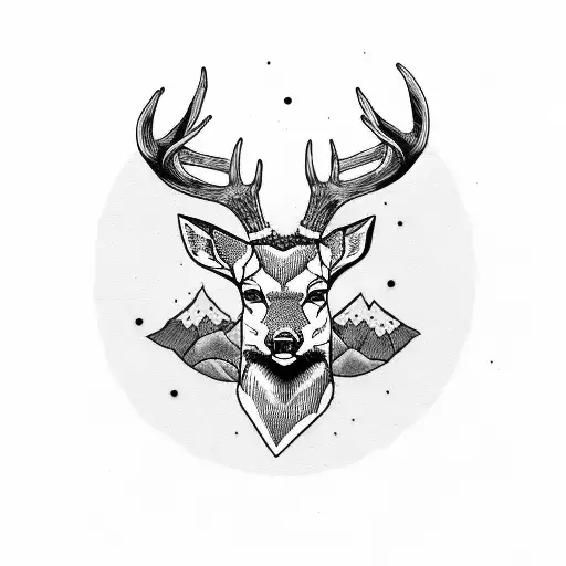 deer head with horns and mountains, a motorcycle and a camera tattoo design idea
