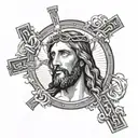 jesus and cross surrounded tattoo design idea