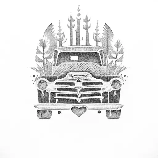 vintage car clipart black and white heart
