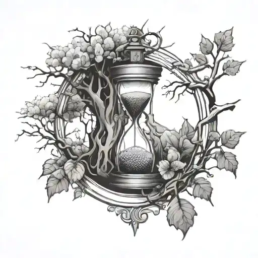 tree dead and tree with leaves in one Hourglass  tattoo design idea