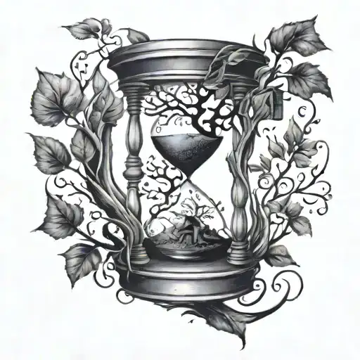 tree dead and tree with leaves in one Hourglass Instead of grains tattoo design idea