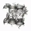tree dead and tree with leaves in Hourglass  tattoo design idea