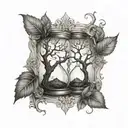 tree dead and tree with leaves in Hourglass  tattoo design idea