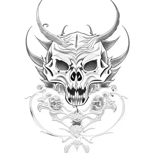 demon cat skull tattoo design idea