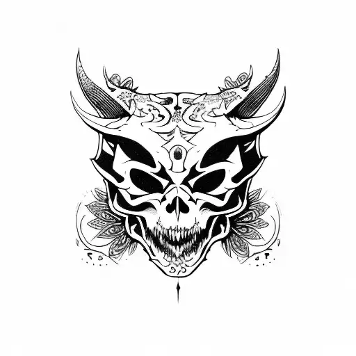 demon cat skull tattoo design idea