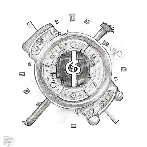 A sketch-style tattoo of a carpenter's hammer and saw surrounded by dollar signs, representing the fusion of your occupation and love for money tattoo design idea