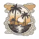 A rectangle inside it is a road that goes into the horizon to the right and to the left of the road are palm trees just above the middle of the sun tattoo design idea