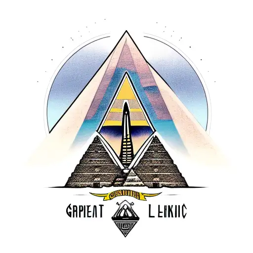 the great sphinx full body with the pyramids of giza in background and palm tree on the side tattoo design idea