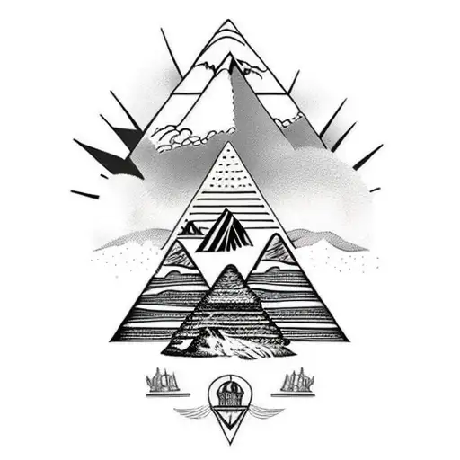 the great sphinx with the pyramids of giza in background and palm tree on the side tattoo design idea