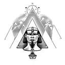 the great sphinx full body with the pyramids of giza in background and palm tree on the side tattoo design idea