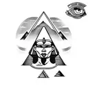 the great sphinx full body with the pyramids of giza in background and palm tree on the side tattoo design idea