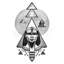 the great sphinx full body with the pyramids of giza in background and palm tree on the side tattoo design idea