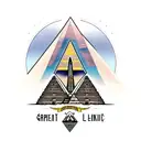 the great sphinx full body with the pyramids of giza in background and palm tree on the side tattoo design idea