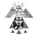 the great sphinx with the pyramids of giza in background and palm tree on the side tattoo design idea