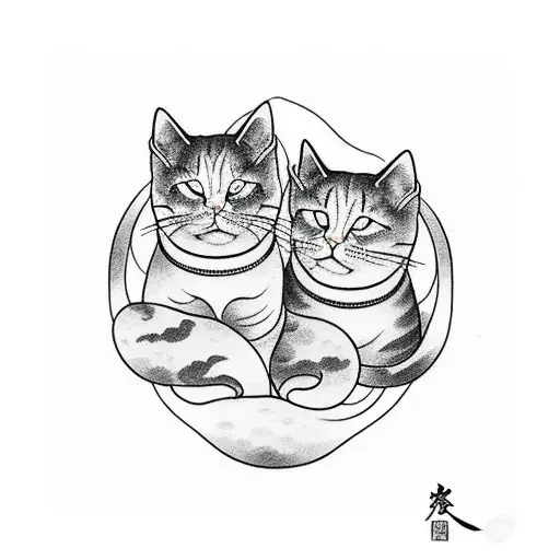 a marble cat and a white cat sleeping together tattoo design idea