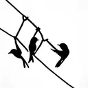three little birds hanging on a cable line tattoo design idea