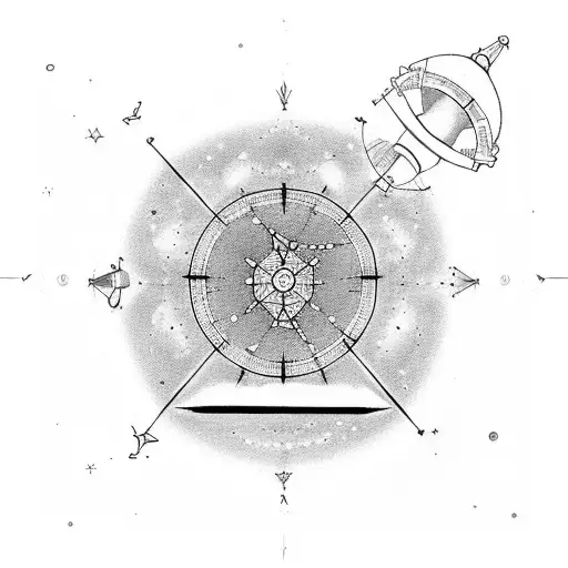 A telescope with a constellation pattern etched on it, symbolizing the connection between technology and the cosmos tattoo design idea