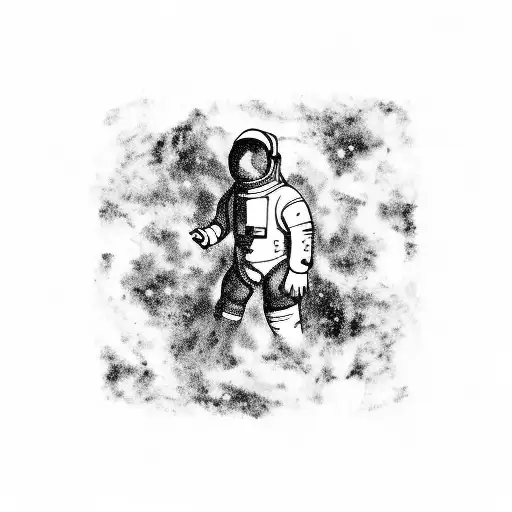 An astronaut playing a guitar while floating in zero gravity with a backdrop of nebulae tattoo design idea