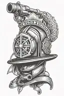 firefighter helmet hanging tattoo design idea
