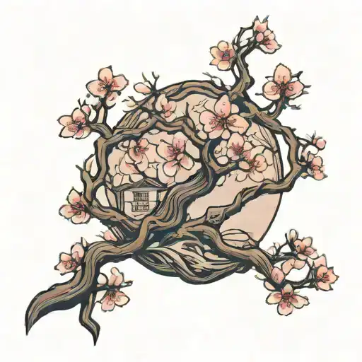 cherry blossom tree intertwined tattoo design idea