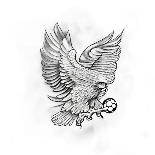 A traditional American eagle holding a soccer ball and a karate black belt in its talons tattoo design idea