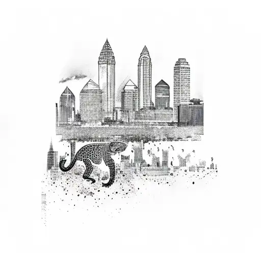 A Jacksonville skyline with jaguars prowling in the foreground tattoo design idea