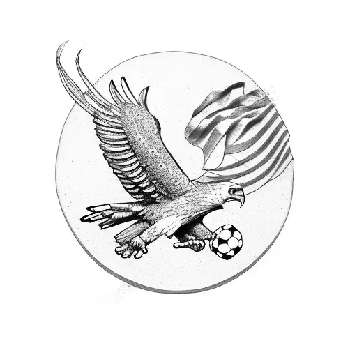 A traditional American eagle holding a soccer ball and a karate black belt in its talons tattoo design idea