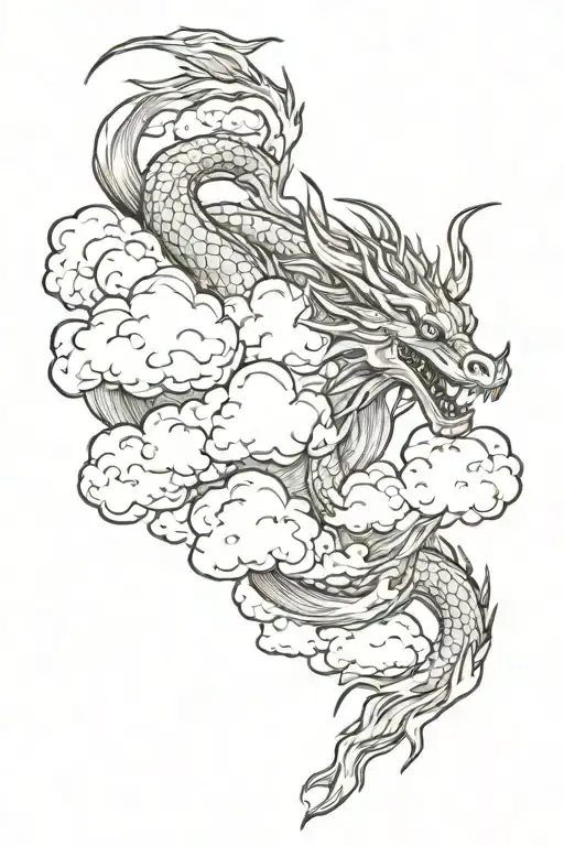 dragon fire rising around clouds surrounding  tattoo design idea