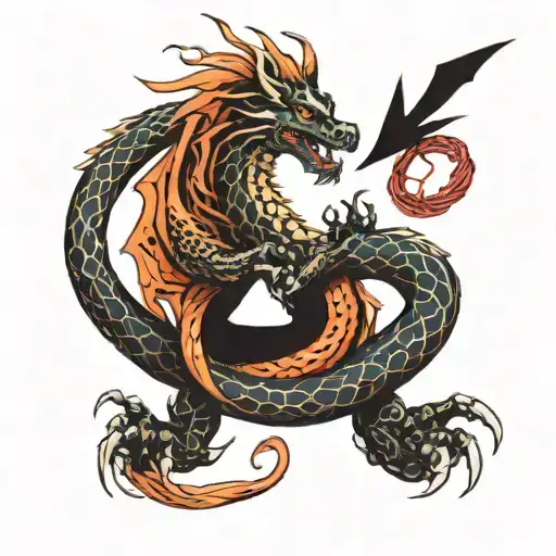 a dragon intertwined with a perfect blackjack hand tattoo design idea