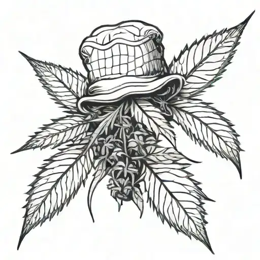A cannabis bush morphing into a chef's hat tattoo design idea