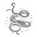 A mystical snake coiled around a vibrant sunset, with intricate dotwork detailing tattoo design idea