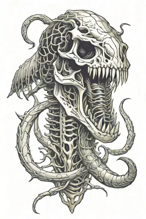 trex and whooly mammoth skull black tattoo design idea