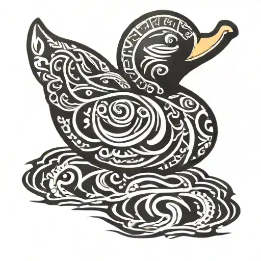 tribal rubber duck standing tattoo design idea