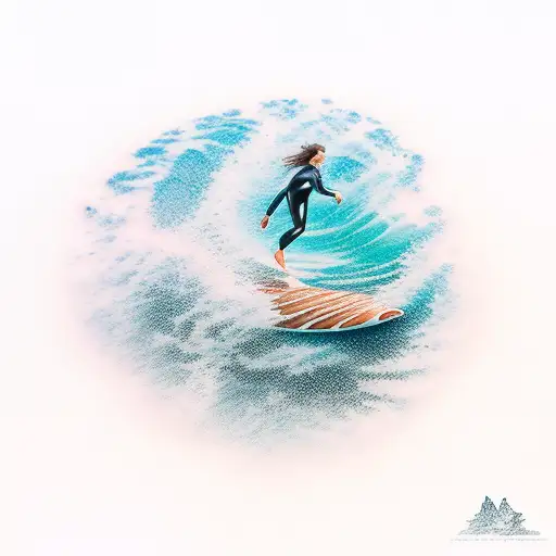 Ocean, Cliffs, surfing, jumping, diving, nature tattoo design idea