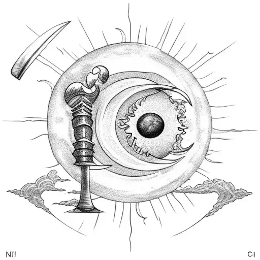 moon and sun thors hammer tattoo design idea