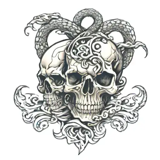 skulls, serpent, smoke tattoo design idea