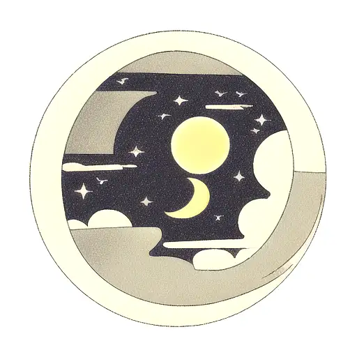 sun and moon in dark clouds with night sky tattoo design idea