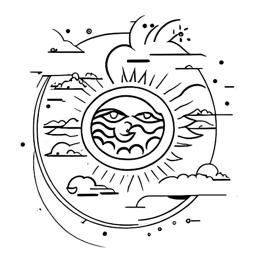 sun and moon in dark clouds with night sky tattoo design idea