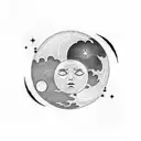 sun and moon in dark clouds with night sky tattoo design idea