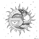 sun and moon in dark clouds with night sky tattoo design idea
