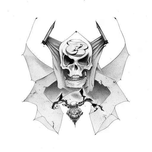coffin with bats tattoo design idea