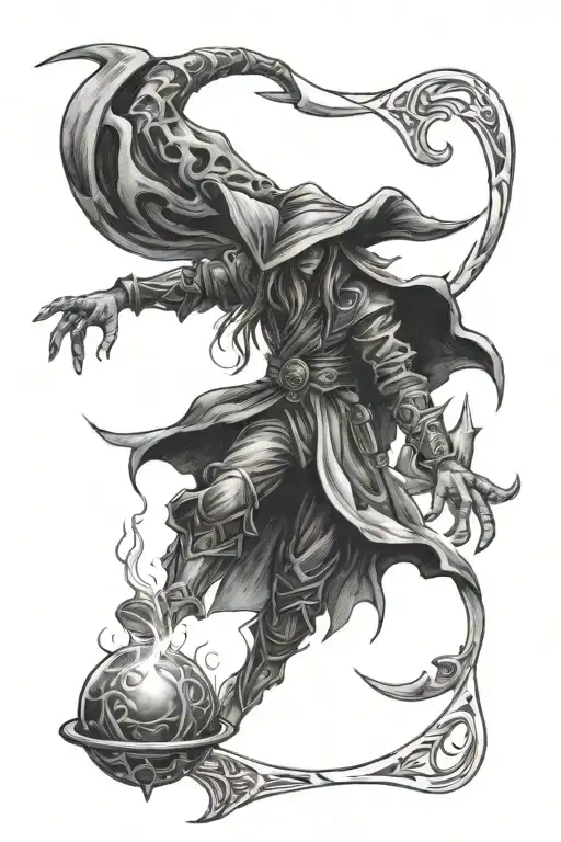 dark magician casting spells tattoo design idea