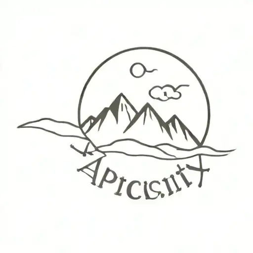 sun and snow capped mountains with word apricity  tattoo design idea