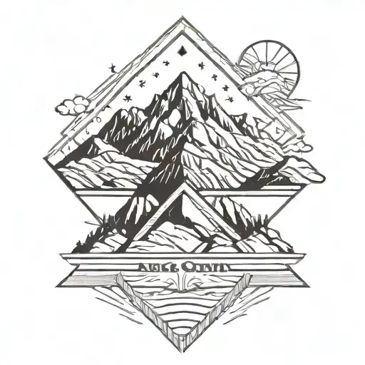 sun and snow capped mountains with word apricity  tattoo design idea
