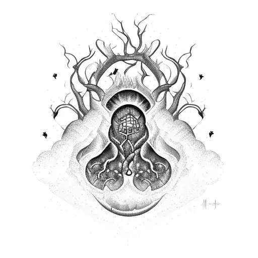 A blackwork tattoo of a hornet's nest with motorcycles buzzing around it tattoo design idea