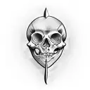 a woman skeleton cut her throat with knife by seeing herself  tattoo design idea
