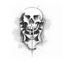 a woman skeleton cut her throat with knife by seeing herself  tattoo design idea
