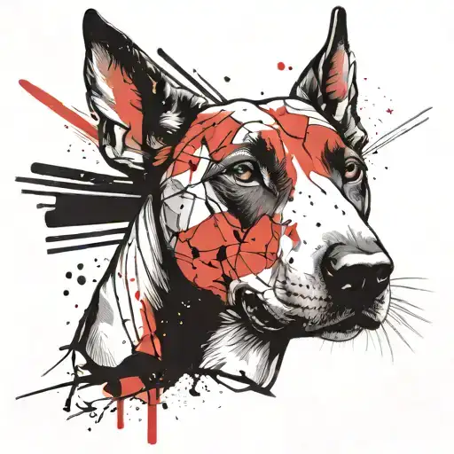 BULL TERRIER DOG FACE WITH A CUT ON THE RIGHT EYELID tattoo design idea