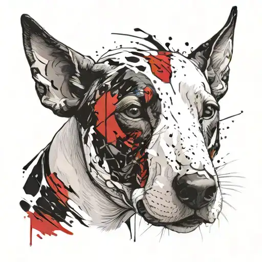 BULL TERRIER DOG FACE FROM THE FRONT WITH A CUT ON THE RIGHT EYELID tattoo design idea